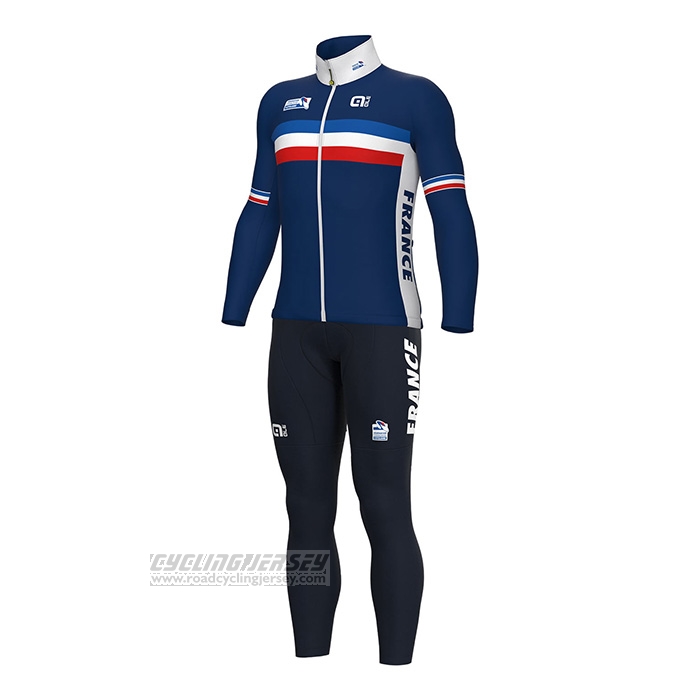 2022 Cycling Jersey France Blue Long Sleeve and Bib Short